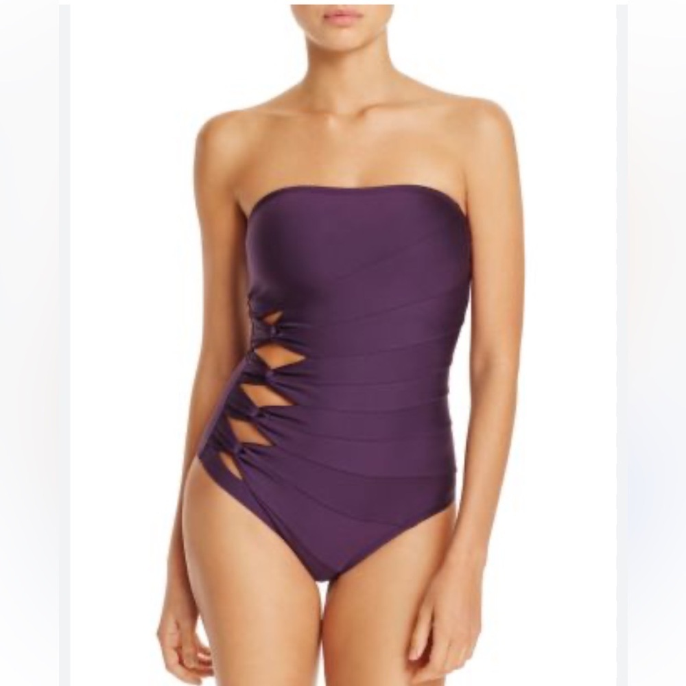 Carmen Marc Valvo Deep Purple Twist Cutout One-Piece size 4